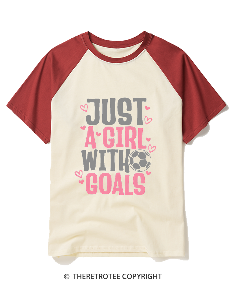 TheRetroTee Just A Girl With Goals Raglan Baseball T-Shirt