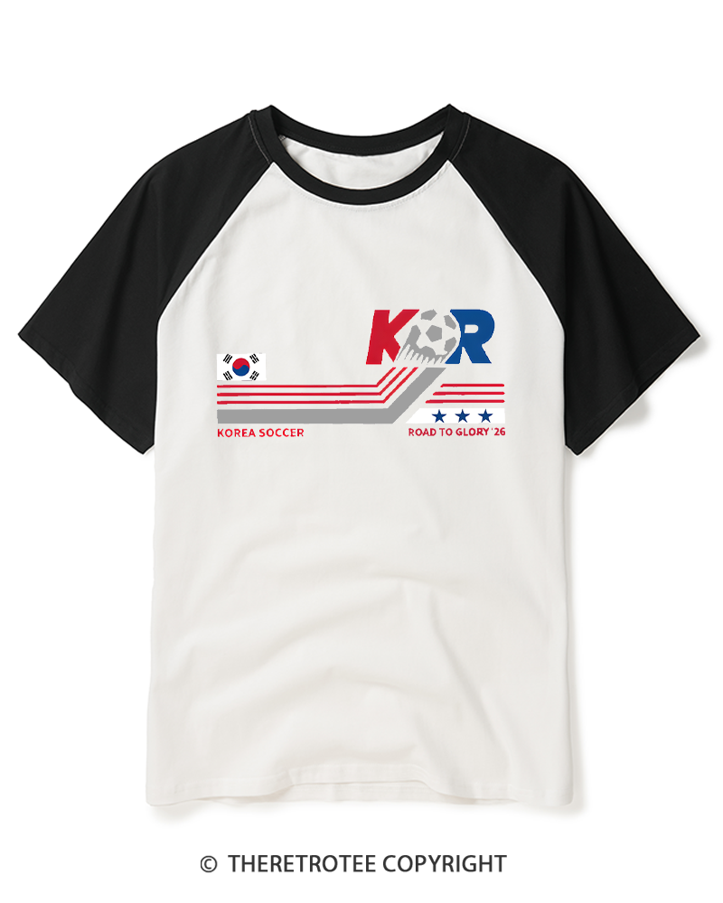 TheRetroTee Korea Soccer World 1980s Raglan Baseball T-Shirt
