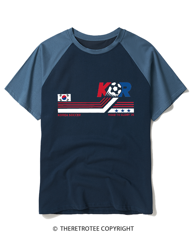 TheRetroTee Korea Soccer World 1980s Raglan Baseball T-Shirt