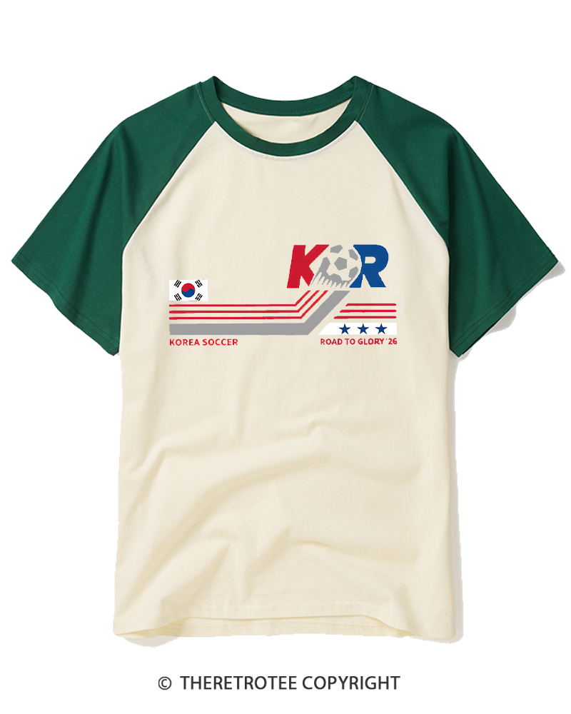 TheRetroTee Korea Soccer World 1980s Raglan Baseball T-Shirt