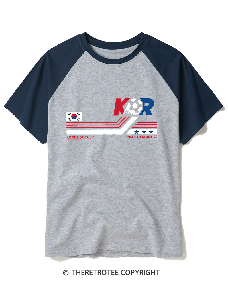 TheRetroTee Korea Soccer World 1980s Raglan Baseball T-Shirt