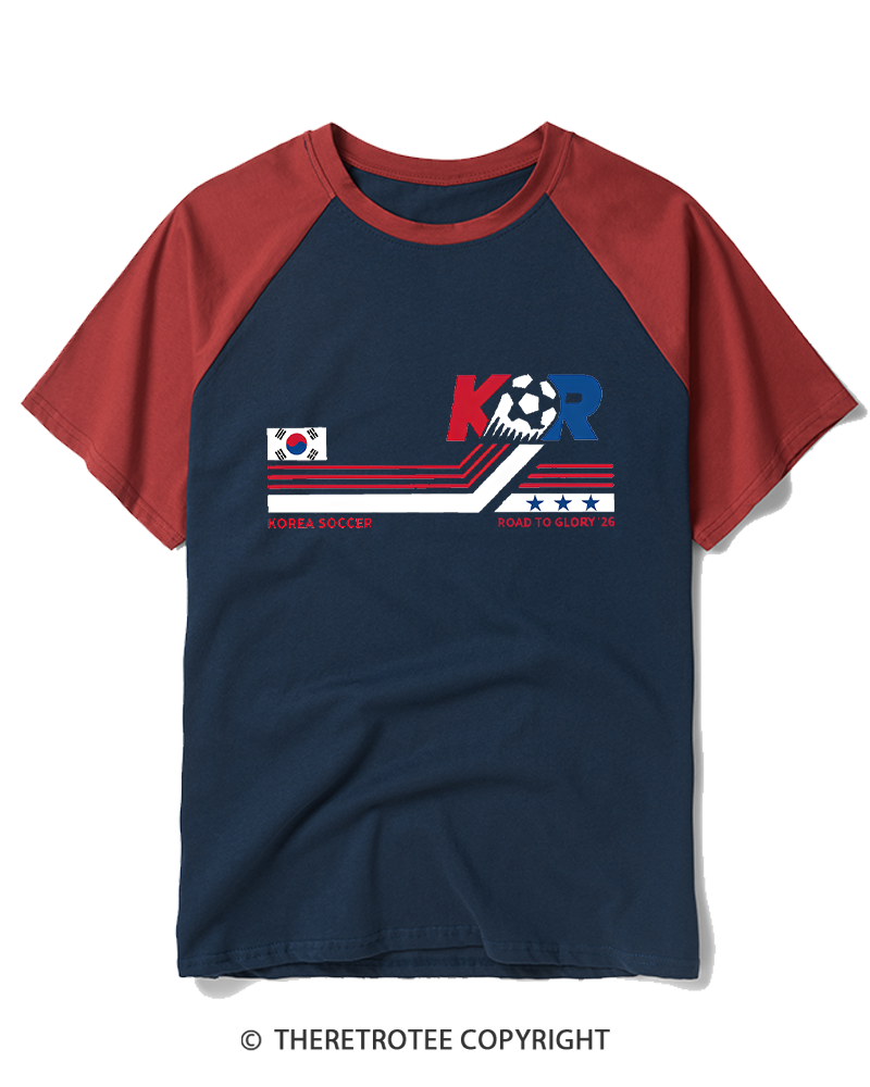 TheRetroTee Korea Soccer World 1980s Raglan Baseball T-Shirt