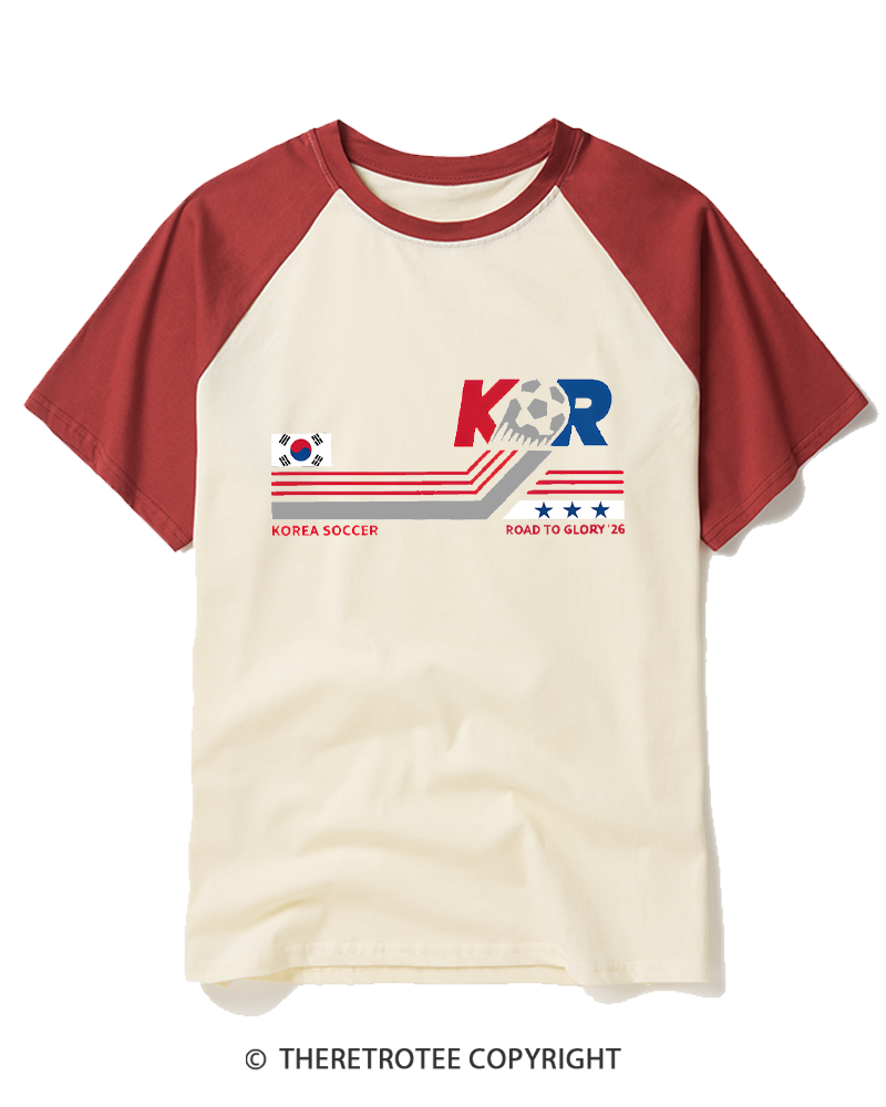 TheRetroTee Korea Soccer World 1980s Raglan Baseball T-Shirt