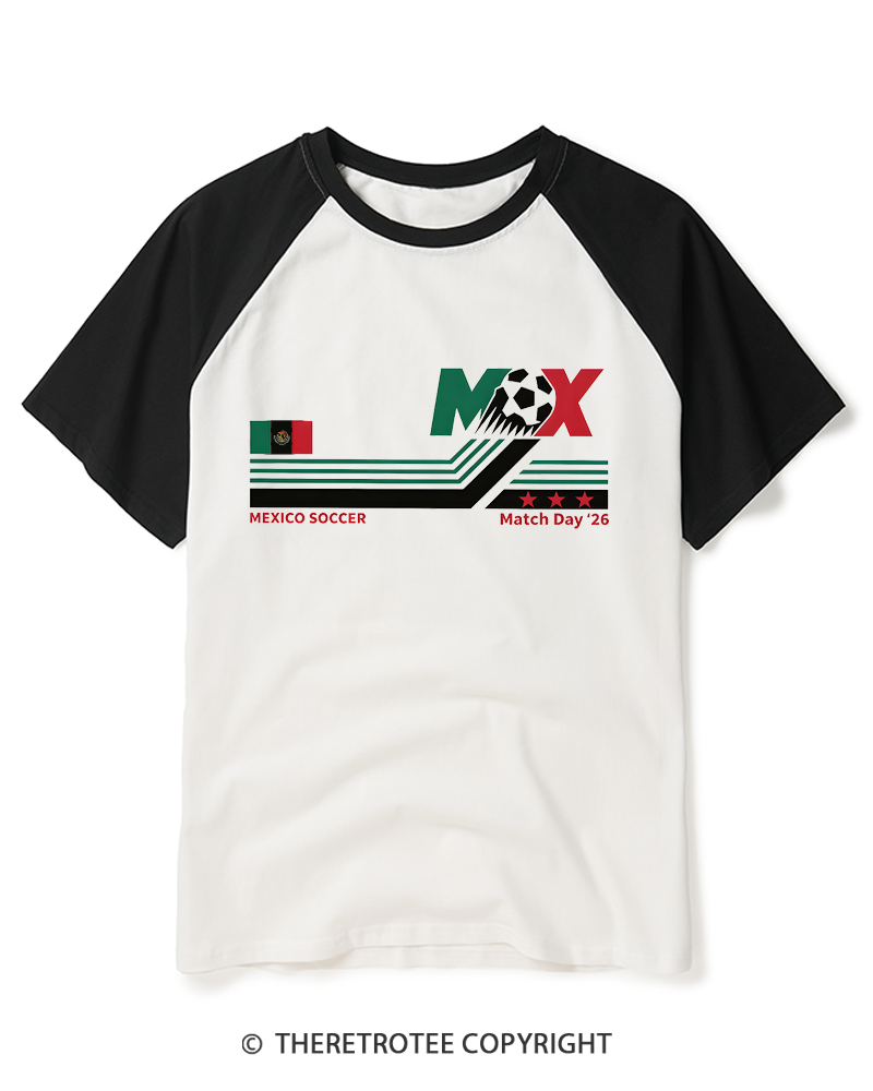 TheRetroTee Mexico Soccer World Vintage 1990s Raglan Baseball T-Shirt