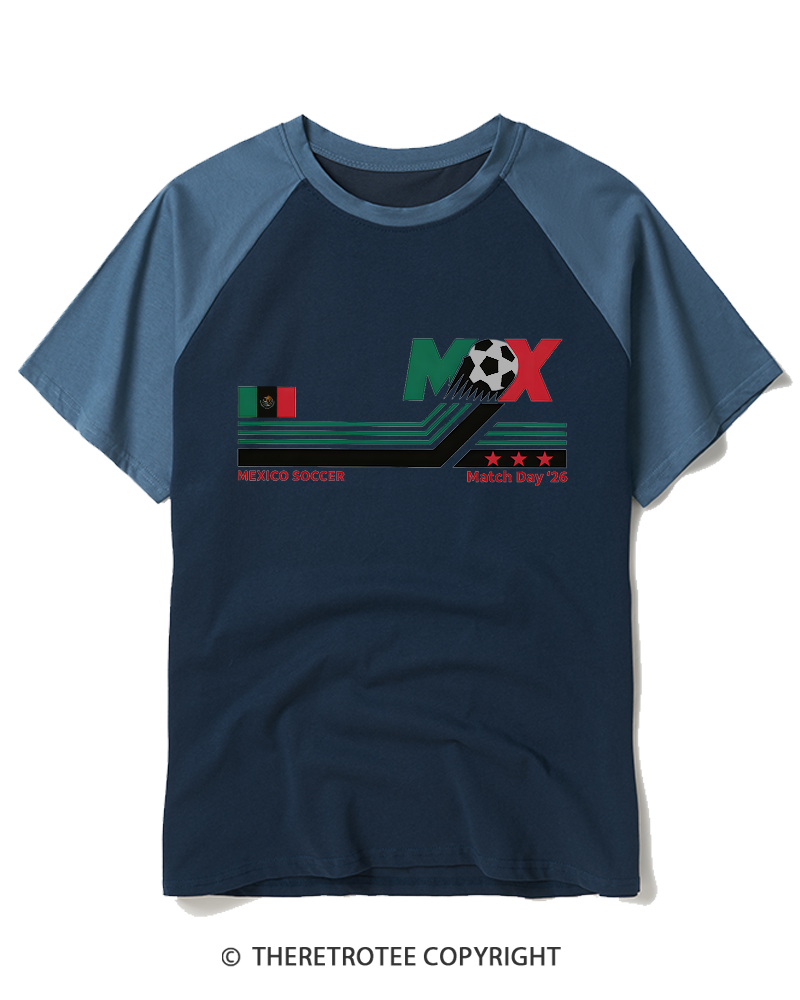 TheRetroTee Mexico Soccer World Vintage 1990s Raglan Baseball T-Shirt