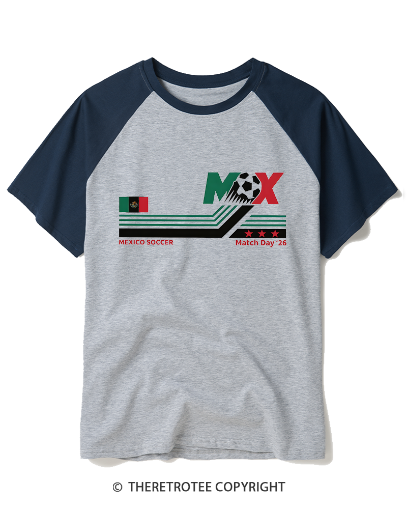TheRetroTee Mexico Soccer World Vintage 1990s Raglan Baseball T-Shirt