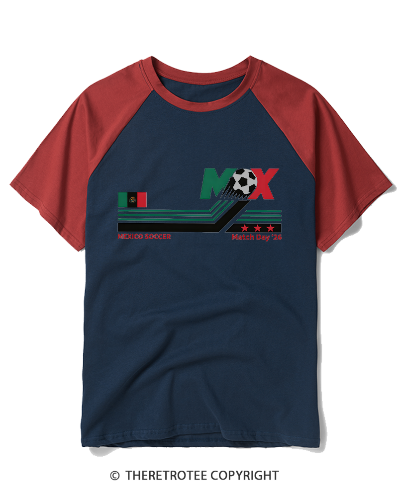 TheRetroTee Mexico Soccer World Vintage 1990s Raglan Baseball T-Shirt