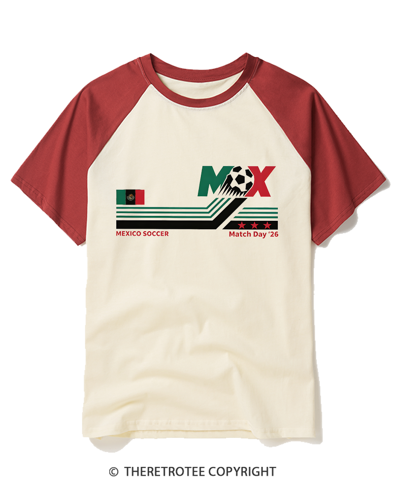 TheRetroTee Mexico Soccer World Vintage 1990s Raglan Baseball T-Shirt