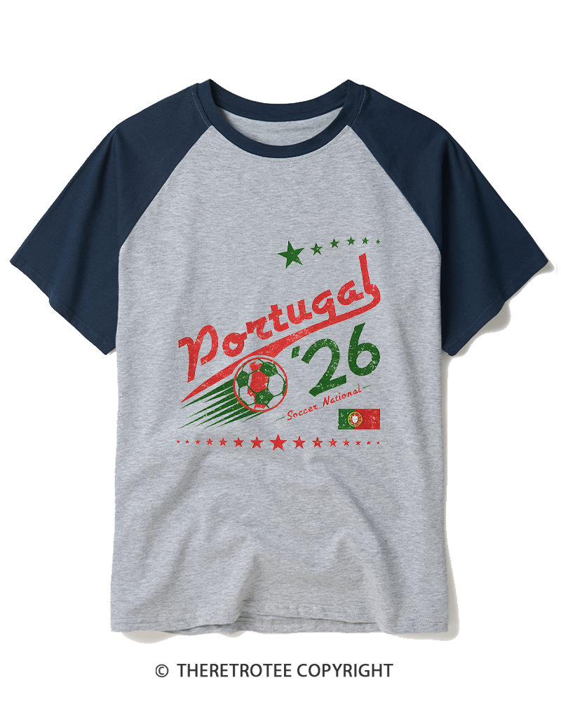 TheRetroTee Portugal Soccer World Vintage Raglan Baseball T-Shirt