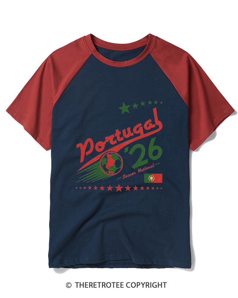 TheRetroTee Portugal Soccer World Vintage Raglan Baseball T-Shirt