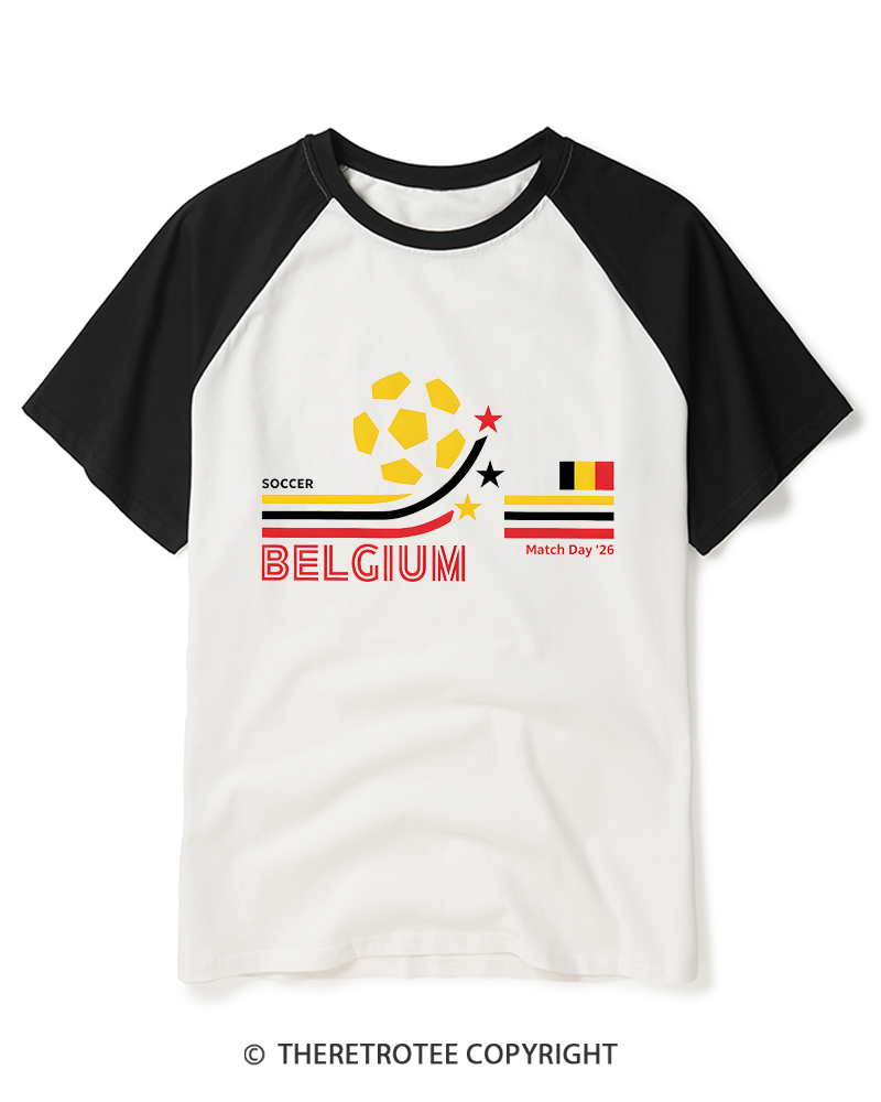 TheRetroTee Retro Belgium Soccer World Raglan Baseball T-Shirt