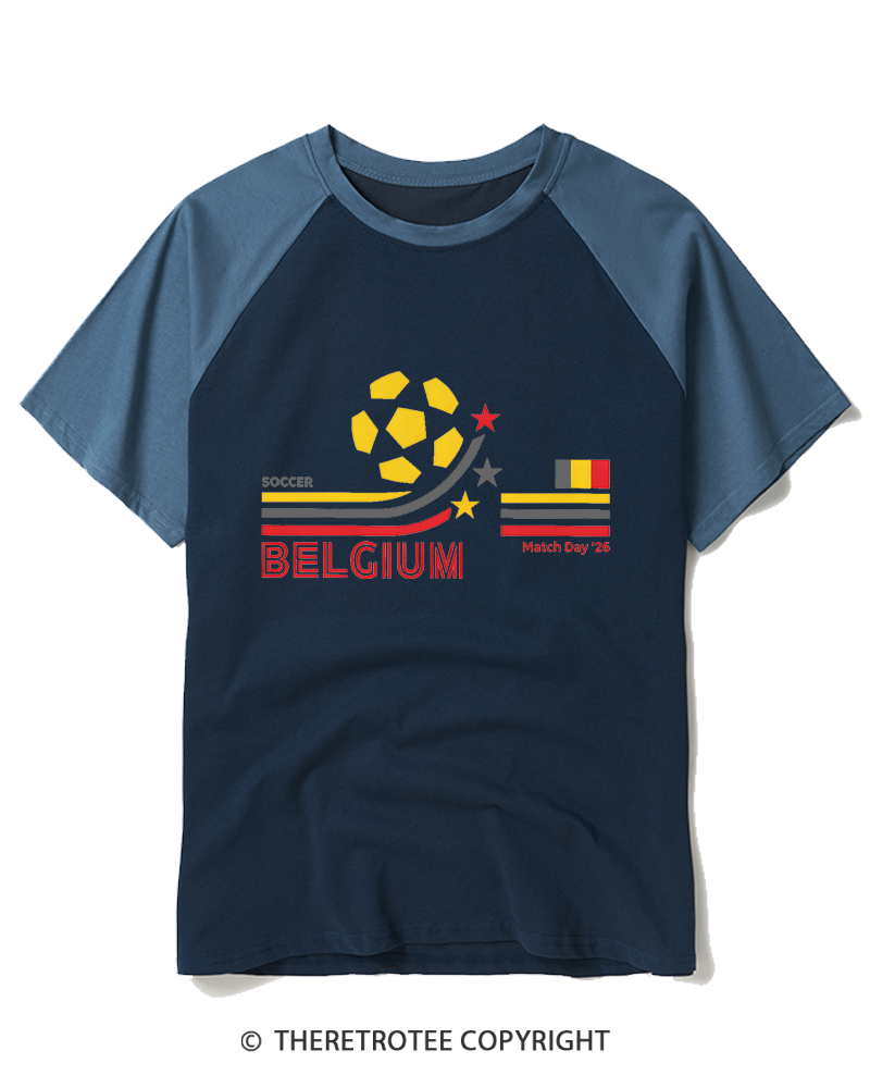 TheRetroTee Retro Belgium Soccer World Raglan Baseball T-Shirt