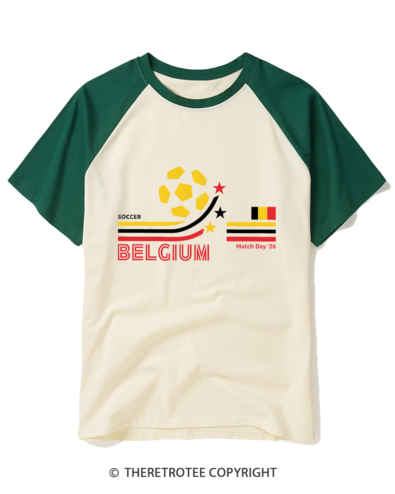 TheRetroTee Retro Belgium Soccer World Raglan Baseball T-Shirt