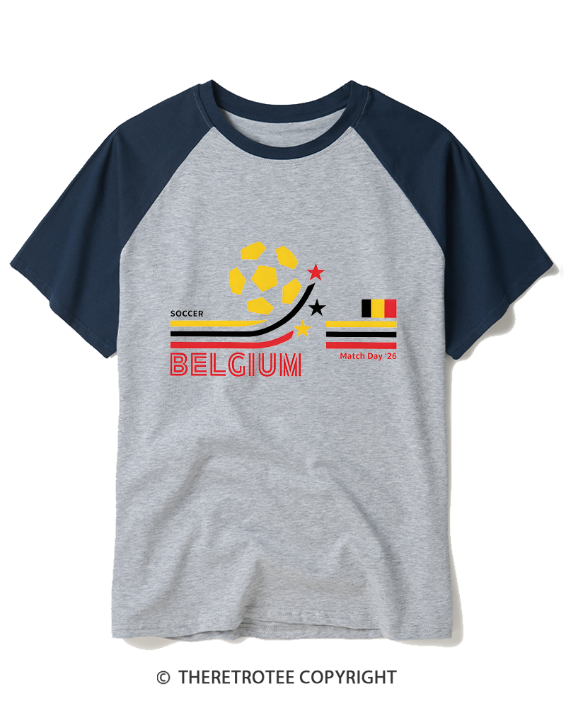 TheRetroTee Retro Belgium Soccer World Raglan Baseball T-Shirt