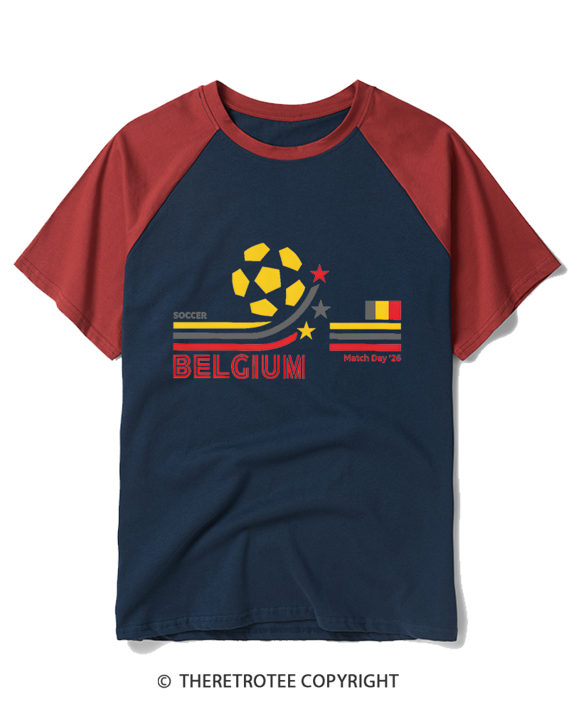 TheRetroTee Retro Belgium Soccer World Raglan Baseball T-Shirt