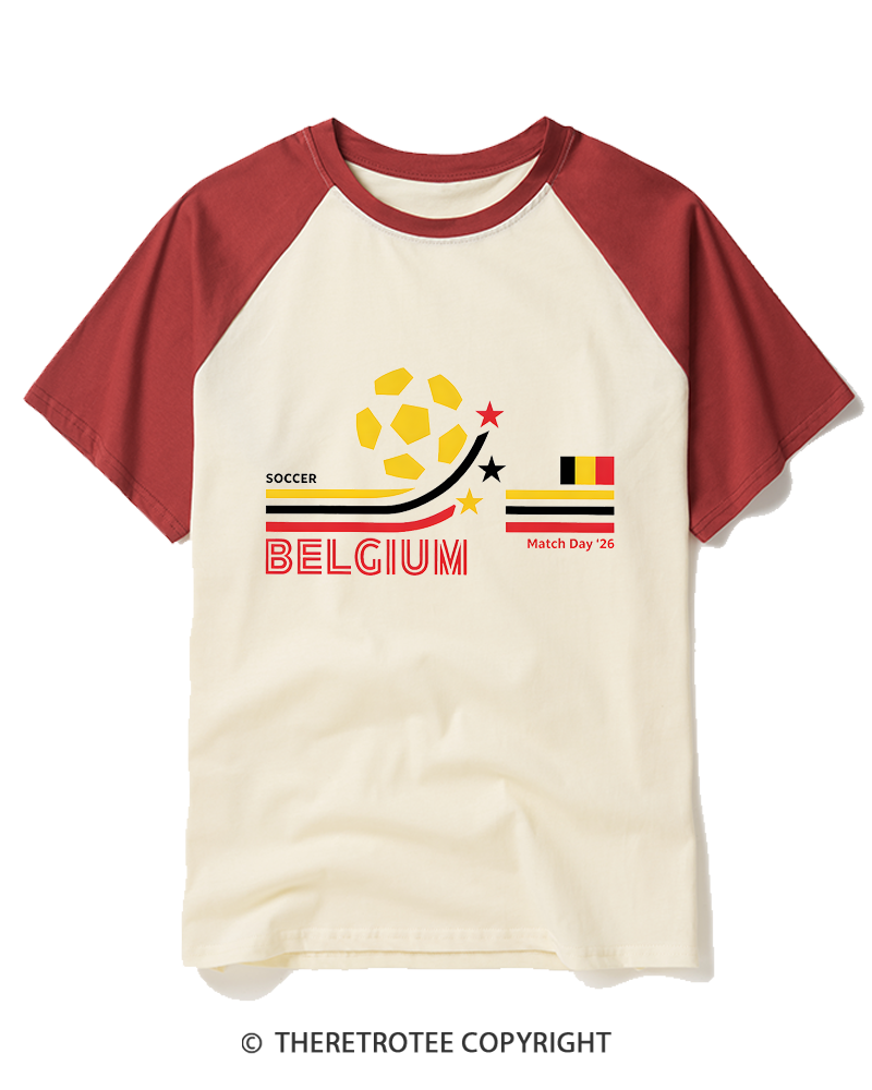 TheRetroTee Retro Belgium Soccer World Raglan Baseball T-Shirt