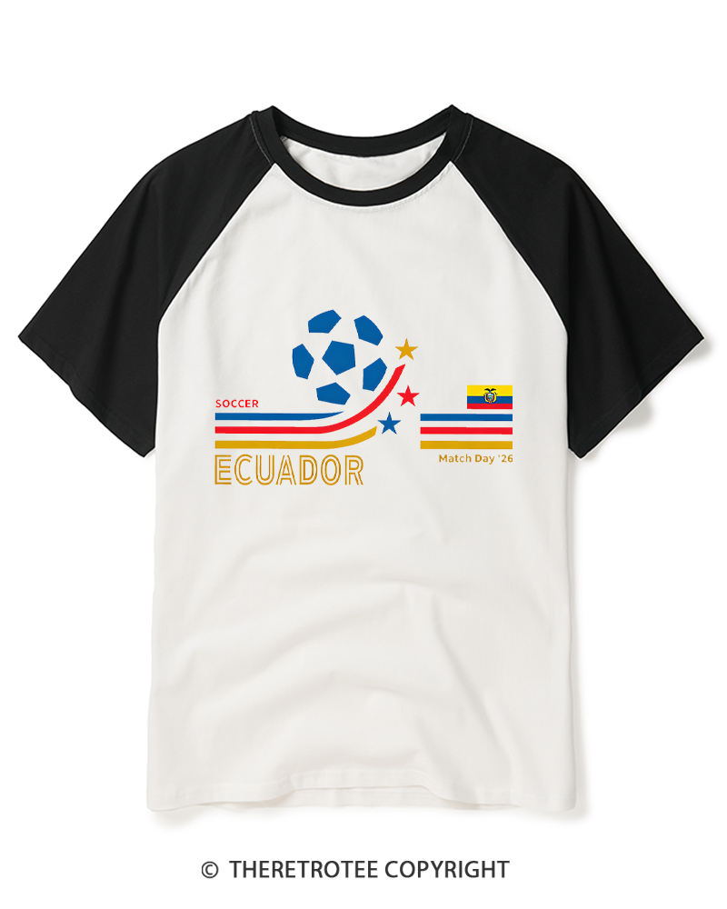 TheRetroTee Retro Ecuador Soccer World Raglan Baseball T-Shirt
