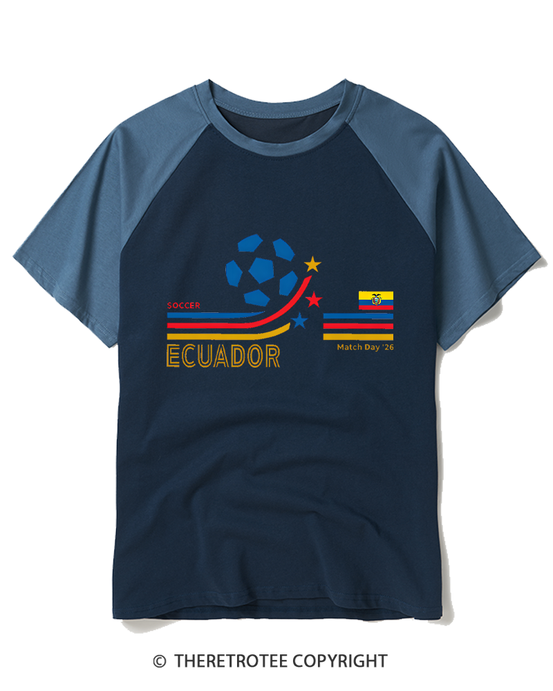 TheRetroTee Retro Ecuador Soccer World Raglan Baseball T-Shirt