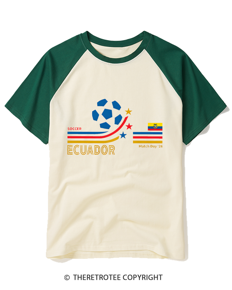 TheRetroTee Retro Ecuador Soccer World Raglan Baseball T-Shirt