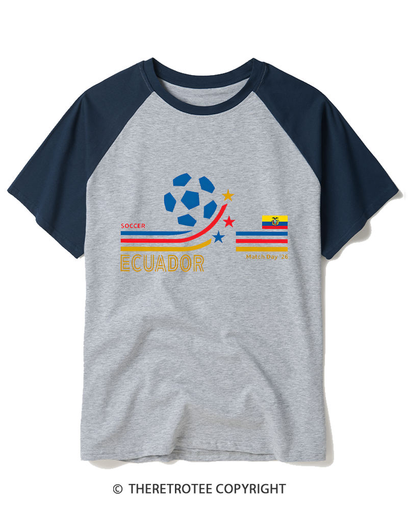 TheRetroTee Retro Ecuador Soccer World Raglan Baseball T-Shirt
