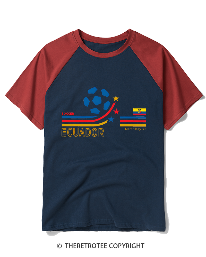 TheRetroTee Retro Ecuador Soccer World Raglan Baseball T-Shirt