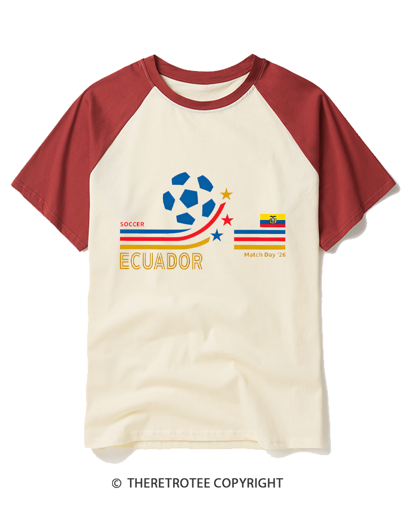 TheRetroTee Retro Ecuador Soccer World Raglan Baseball T-Shirt