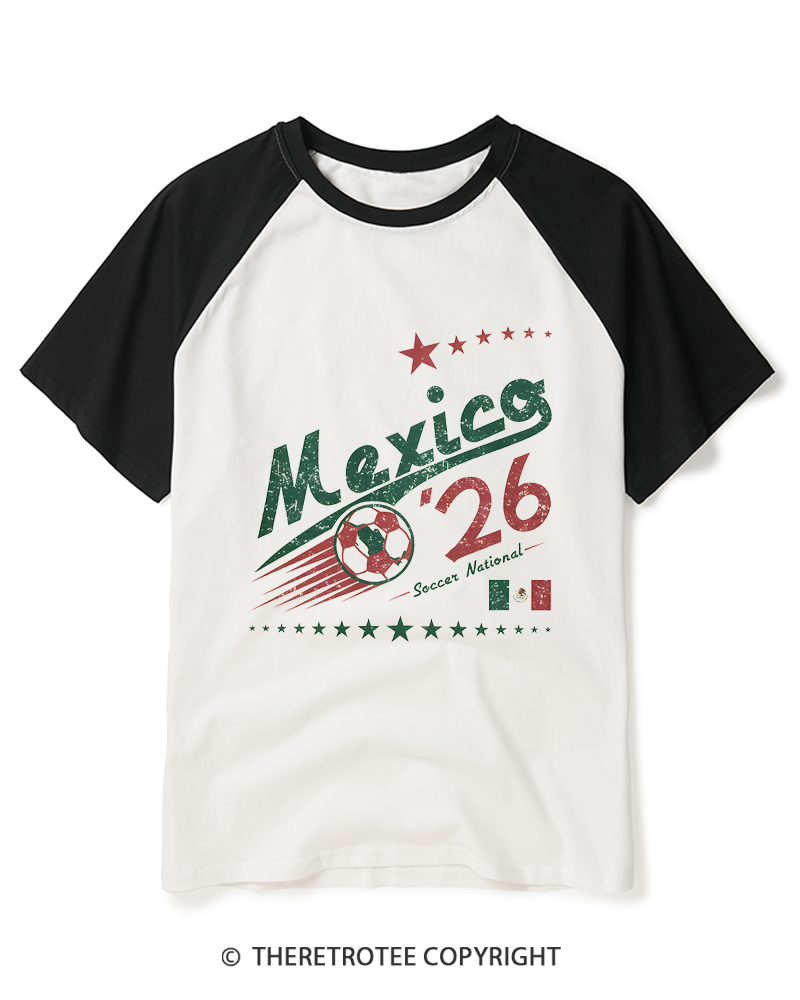 TheRetroTee Retro Mexico Soccer World 1990s Raglan Baseball T-Shirt