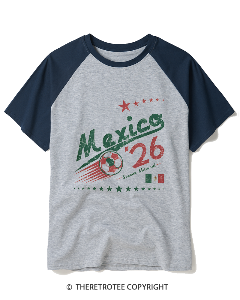 TheRetroTee Retro Mexico Soccer World 1990s Raglan Baseball T-Shirt