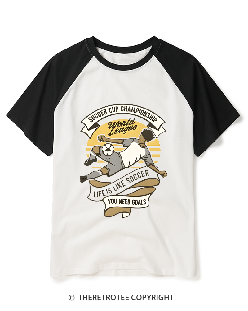 TheRetroTee Soccer Cup Championship 1970s Raglan Baseball T-Shirt