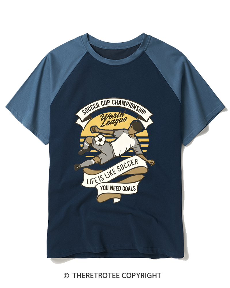 TheRetroTee Soccer Cup Championship 1970s Raglan Baseball T-Shirt