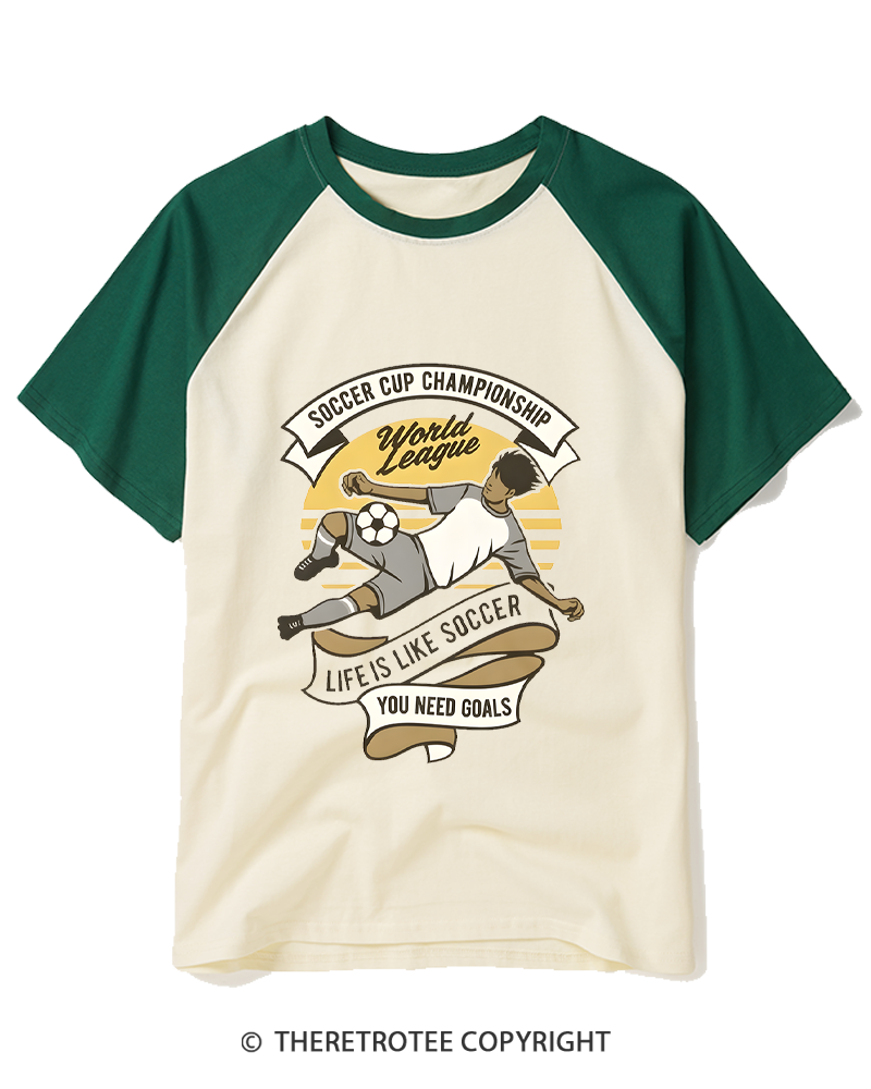 TheRetroTee Soccer Cup Championship 1970s Raglan Baseball T-Shirt