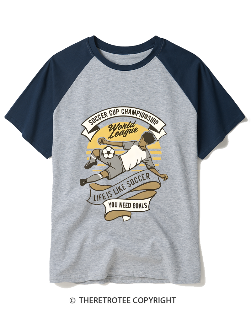 TheRetroTee Soccer Cup Championship 1970s Raglan Baseball T-Shirt