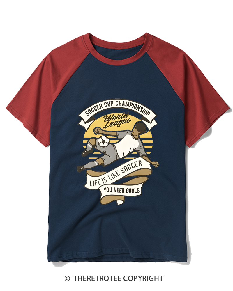 TheRetroTee Soccer Cup Championship 1970s Raglan Baseball T-Shirt