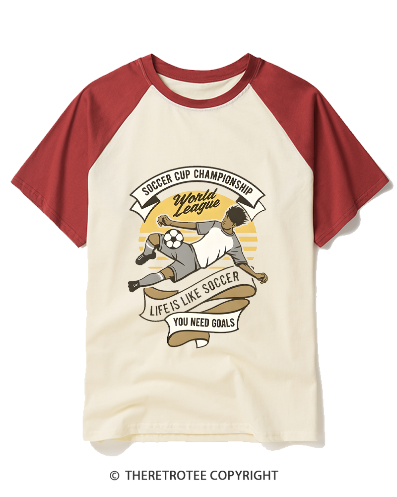 TheRetroTee Soccer Cup Championship 1970s Raglan Baseball T-Shirt