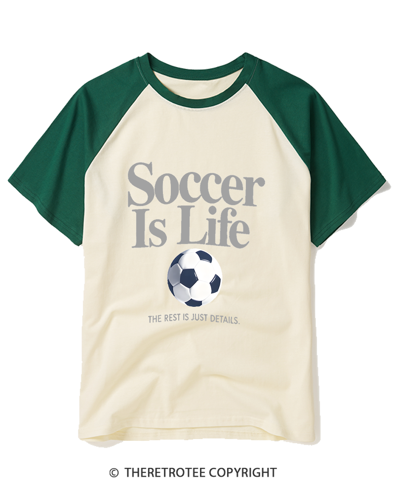 TheRetroTee Soccer Is Life 1990s Raglan Baseball T-Shirt