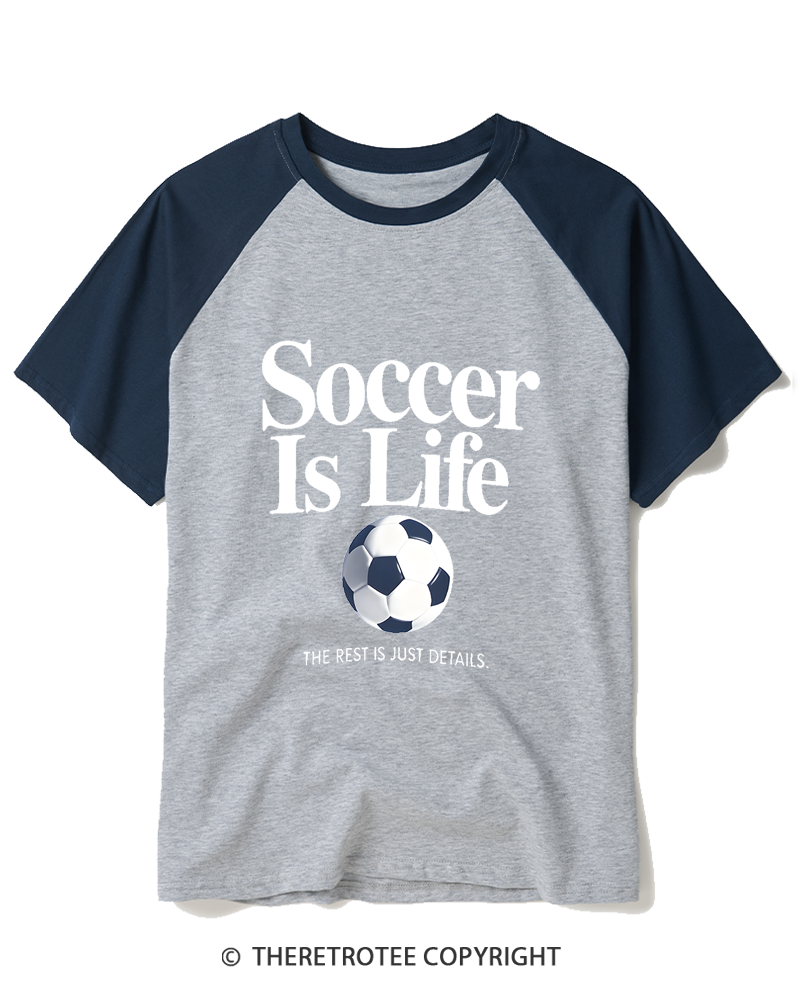 TheRetroTee Soccer Is Life 1990s Raglan Baseball T-Shirt