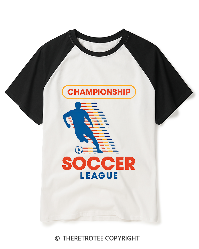 TheRetroTee Soccer League 1970s Raglan Baseball T-Shirt
