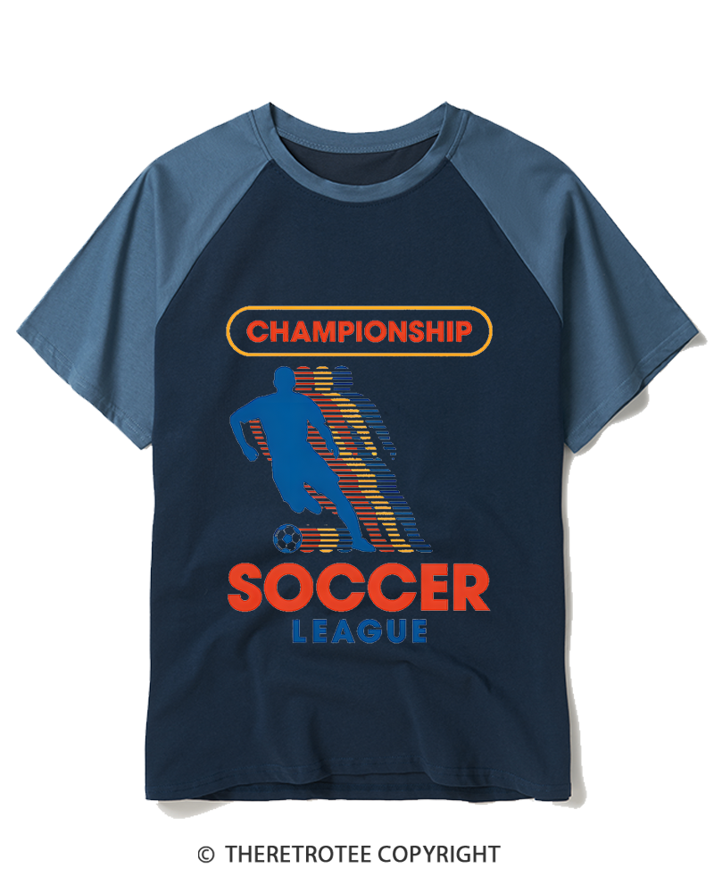 TheRetroTee Soccer League 1970s Raglan Baseball T-Shirt