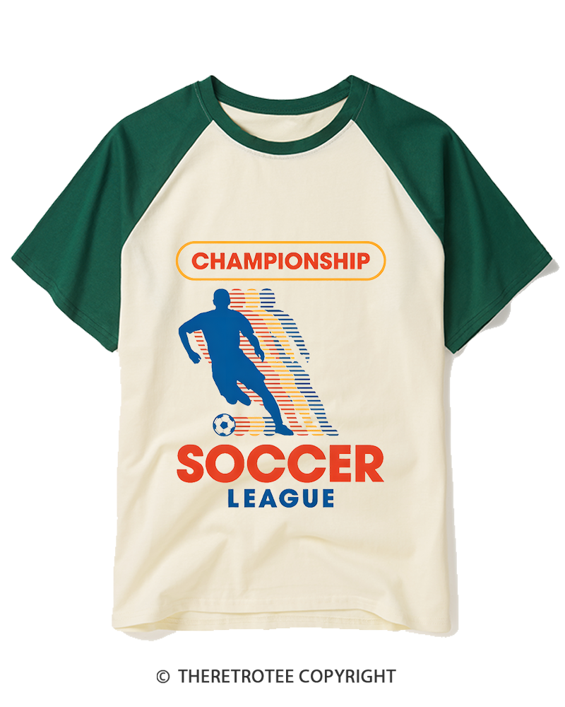 TheRetroTee Soccer League 1970s Raglan Baseball T-Shirt