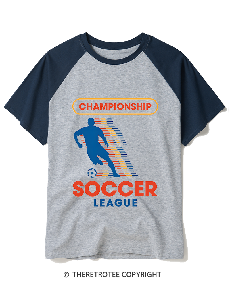 TheRetroTee Soccer League 1970s Raglan Baseball T-Shirt