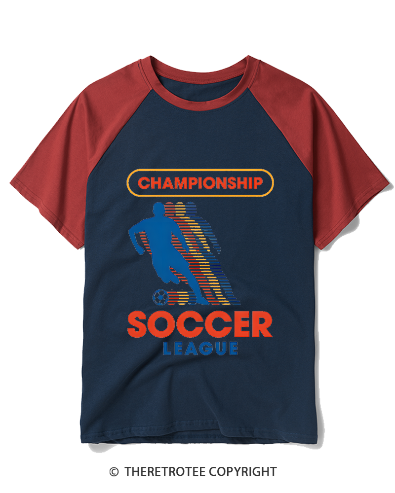 TheRetroTee Soccer League 1970s Raglan Baseball T-Shirt