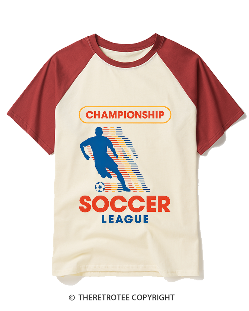 TheRetroTee Soccer League 1970s Raglan Baseball T-Shirt