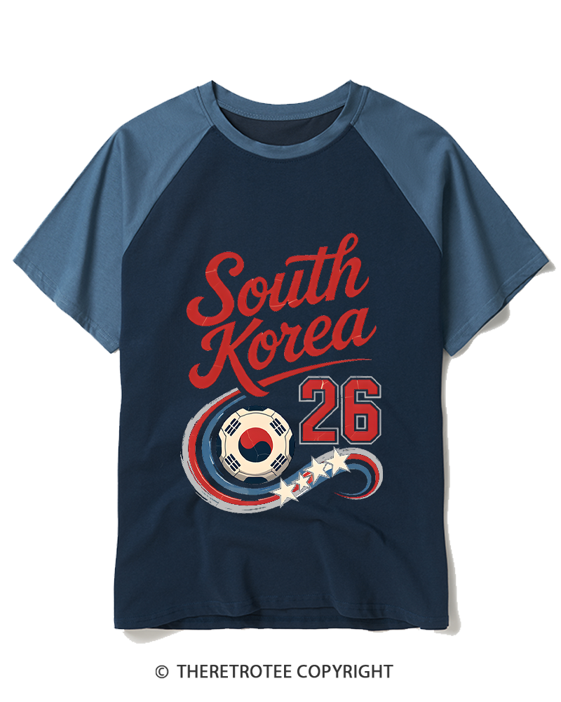 TheRetroTee South Korea Soccer 1990s Raglan Baseball T-Shirt