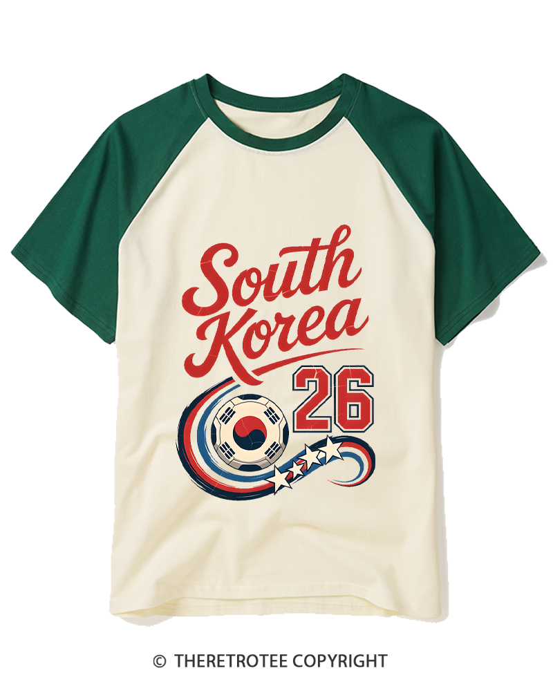 TheRetroTee South Korea Soccer 1990s Raglan Baseball T-Shirt