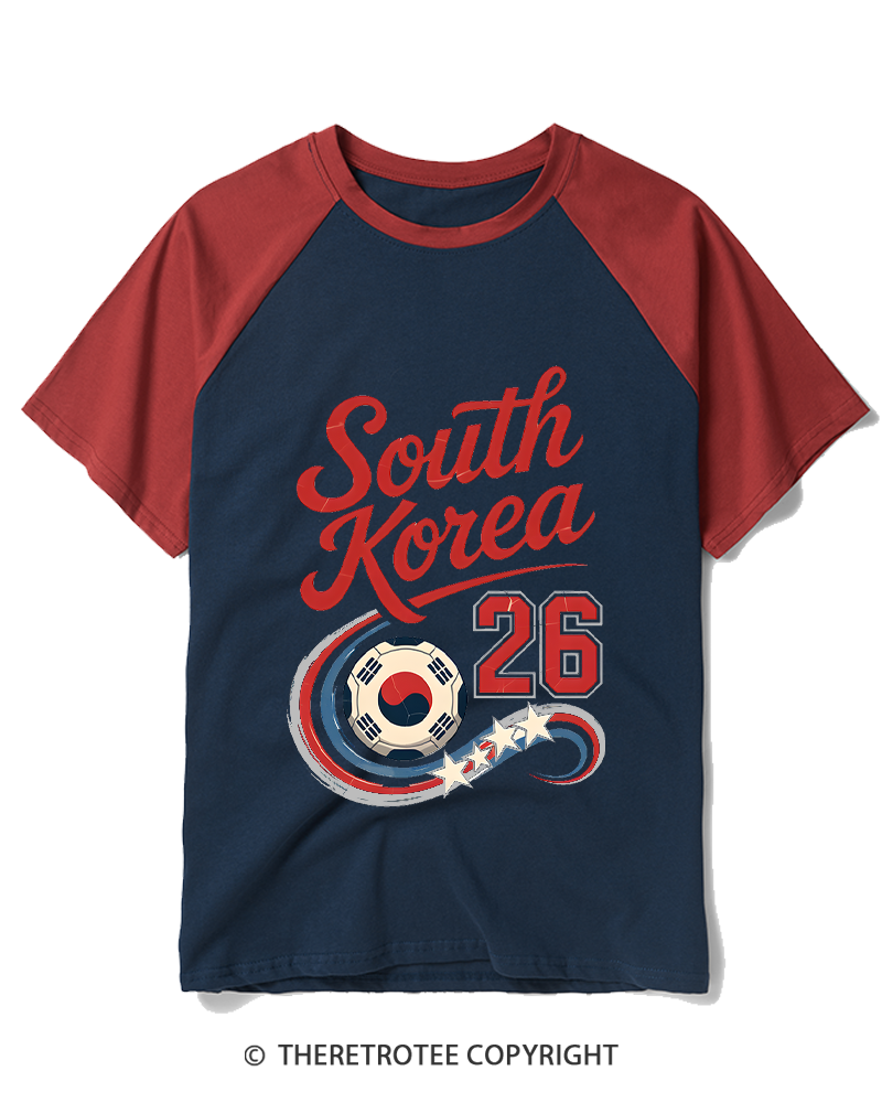 TheRetroTee South Korea Soccer 1990s Raglan Baseball T-Shirt