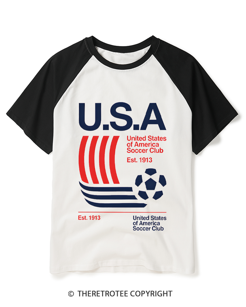 TheRetroTee USA Soccer Cup 1913 Raglan Baseball T-Shirt