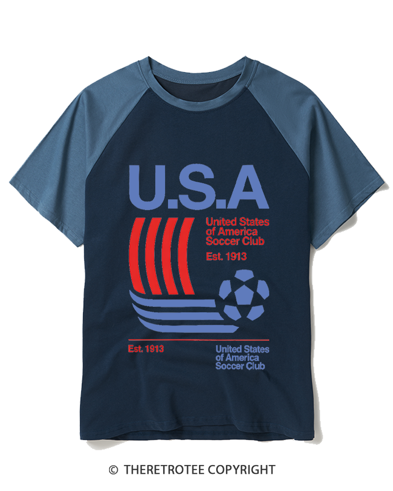 TheRetroTee USA Soccer Cup 1913 Raglan Baseball T-Shirt