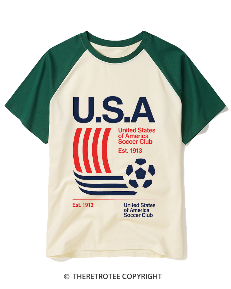 TheRetroTee USA Soccer Cup 1913 Raglan Baseball T-Shirt