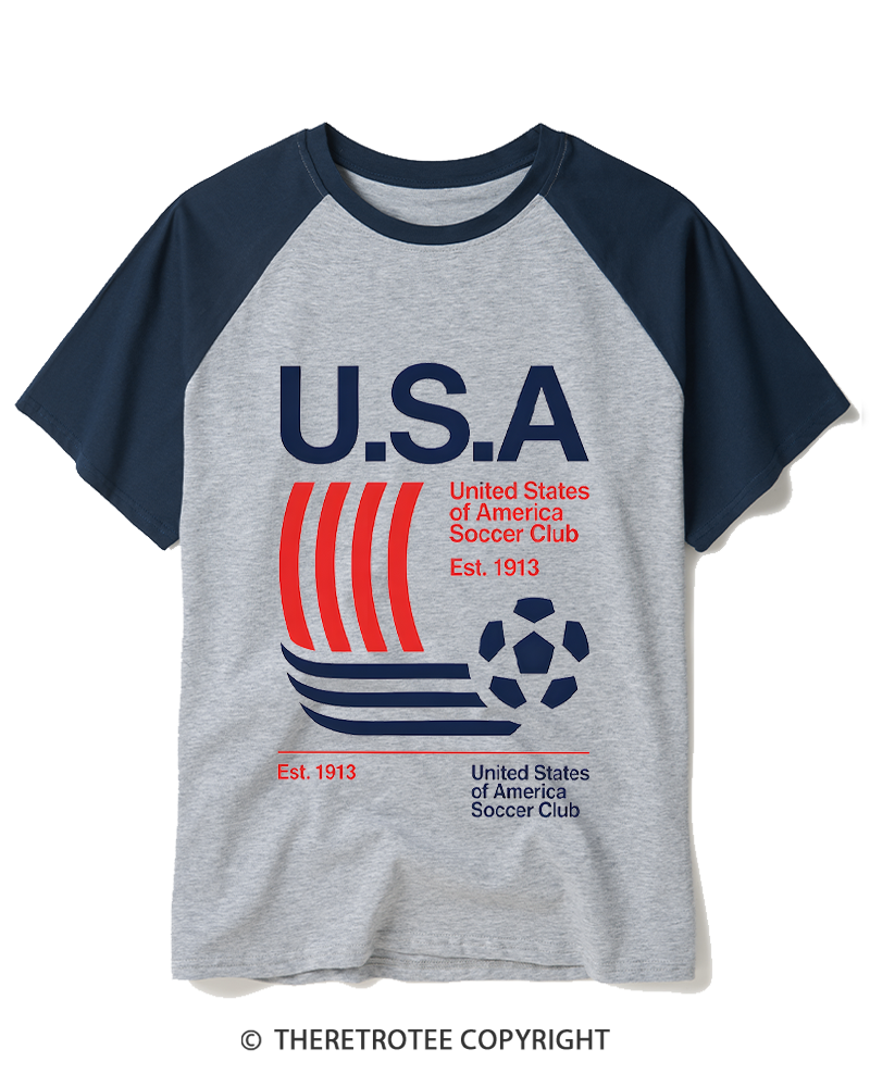 TheRetroTee USA Soccer Cup 1913 Raglan Baseball T-Shirt