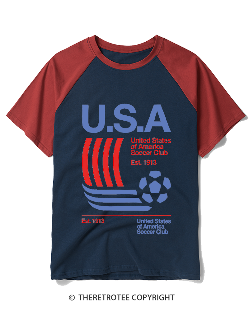 TheRetroTee USA Soccer Cup 1913 Raglan Baseball T-Shirt